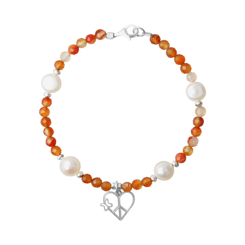 Bracelet 925 Silver Women Carisma Love & Peace / Cornelian / Pearls