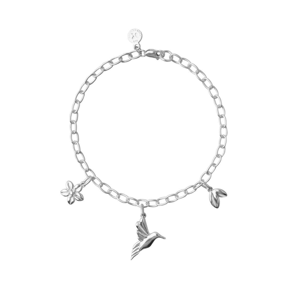 Bracelet 925 Silver Women Mensaje Amor Charms Hummingbird Leaves Flower