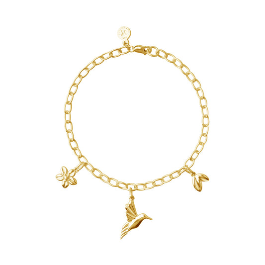 Bracelet 925 Silver Women Mensaje Amor Charms Hummingbird Leaves Flower Gold