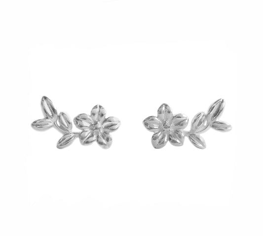 Studs 925 Silver Women Mensaje Amor Flower Leaves