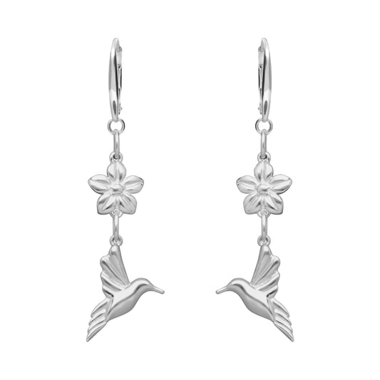 Earrings 925 Silver Women Mensaje Amor Dobles Flower Hummingbird