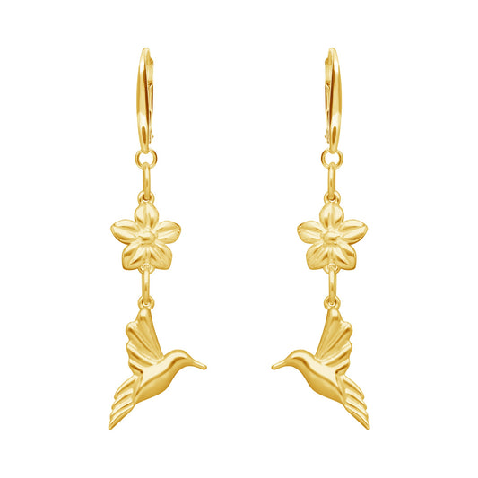 Earrings 925 Silver Women Mensaje Amor Dobles Flower Hummingbird Gold