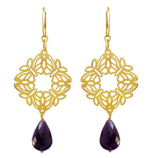 Earrings 925 Silver Women Encanto 4 Butterflies Amethyst Gold