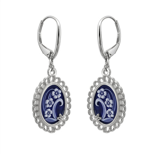 Earrings 925 Silver Women Motivos Flores Azul