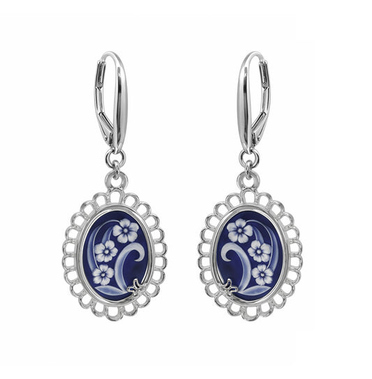 Earrings 925 Silver Women Motivos Flores Azul