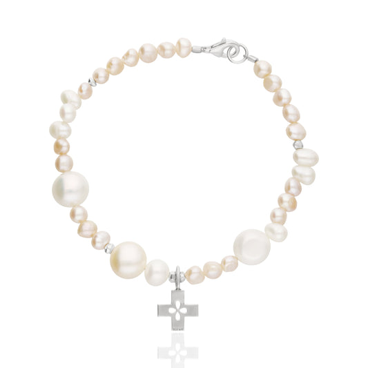 Bracelet 925 Silver Women Religioso Cross Pearls Anamora by Tanya Moss