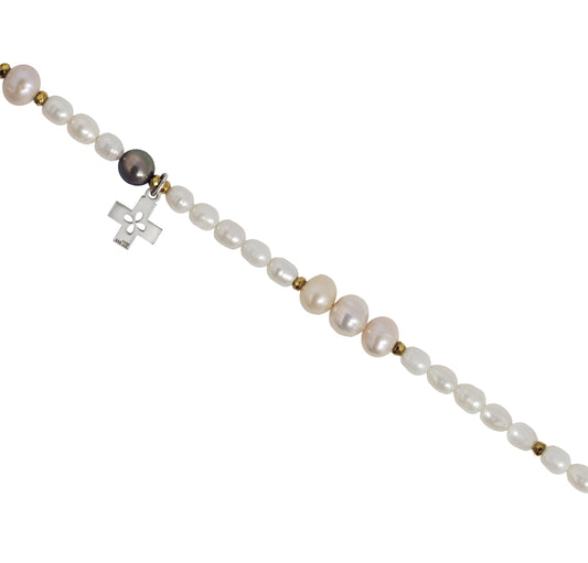 Bracelet 925 Silver Women Religioso Cross Pearls White Anamora by Tanya Moss