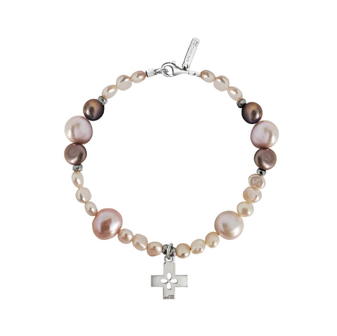 Bracelet 925 Silver Women Religioso Cross Pearls Pink Anamora by Tanya Moss