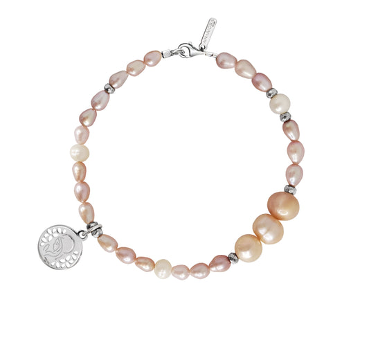 Bracelet 925 Silver Women Religioso Virgin Pearls Pink Anamora by Tanya Moss