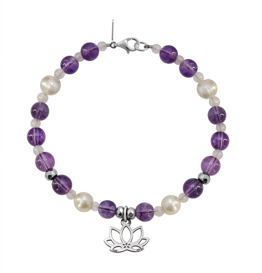 Pulsera Mujer Plata 925 Flor Loto Amatista Anamora por Tanya Moss