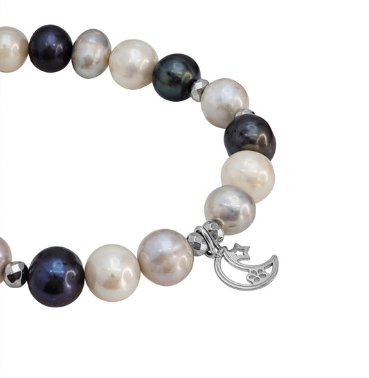 Pulsera Mujer Plata 925 Luna Estrella Perlas Anamora por Tanya Moss