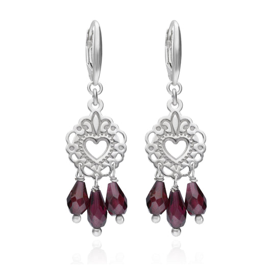 Earrings 925 Silver Women Milagritos Heart Garnet Anamora by Tanya Moss