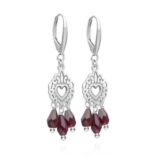 Earrings 925 Silver Women Milagritos Heart Garnet Anamora by Tanya Moss