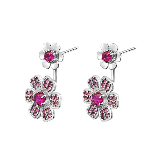 Earrings 925 Silver Women Florecer Flower Pink Crystals Anamora by Tanya Moss