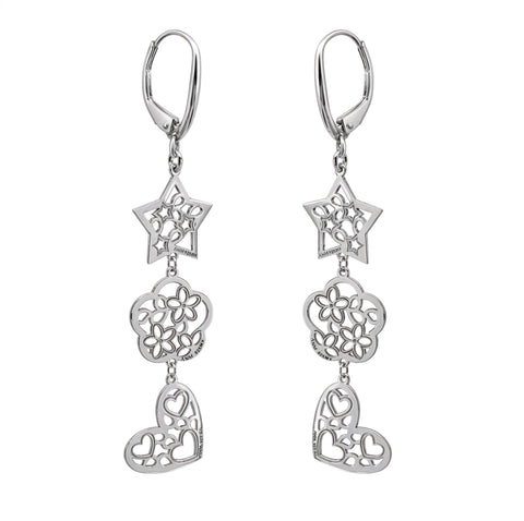 Aretes Mujer Plata 925 Deseos 3 Niveles Estrella Corazon Flor Anamora por Tanya Moss