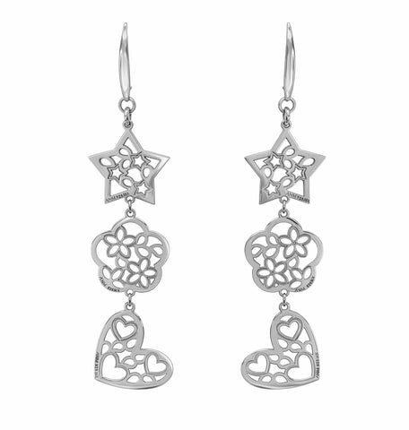 Aretes Mujer Plata 925 Deseos 3 Niveles Estrella Corazon Flor Anamora por Tanya Moss