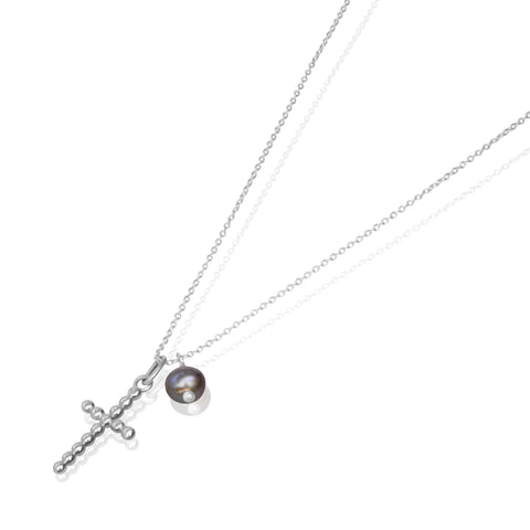 Pendant 925 Silver Women Religioso Cross Burbujas Pearls Anamora by Tanya Moss