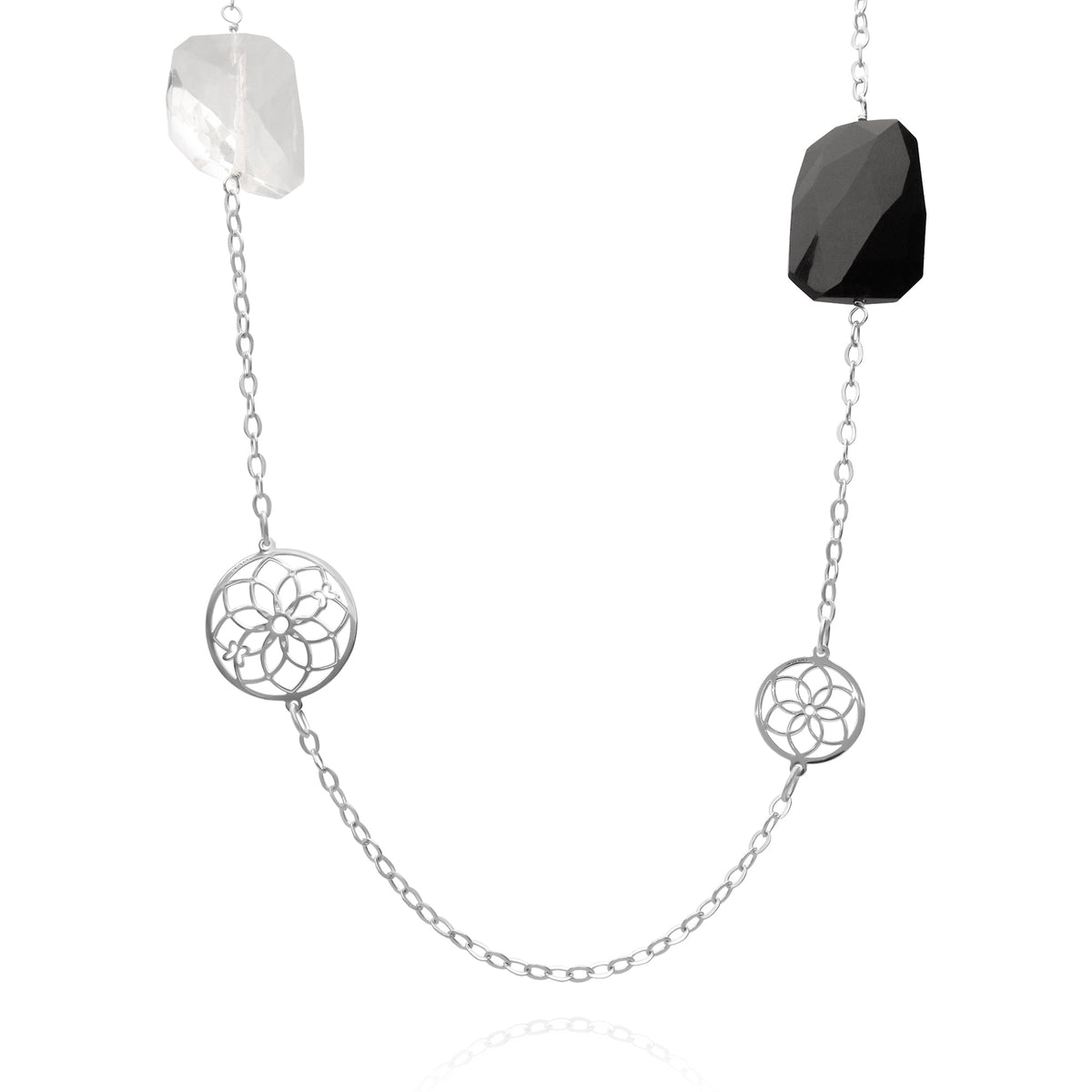 Necklace 925 Silver Women Atrapasuenos Long Quartz / Black Agate