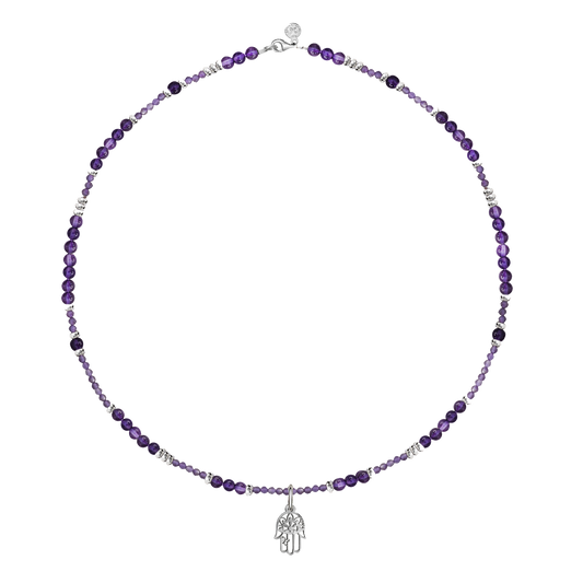 Necklace 925 Silver Women Zen Hand Amethyst