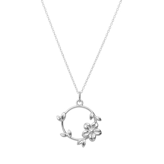 Pendant 925 Silver Women Mensaje Amor Hoop Flower Leaves