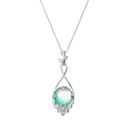 Pendant 925 Silver Women Mensaje Amor Flower Leaves Madreperla Verde Long